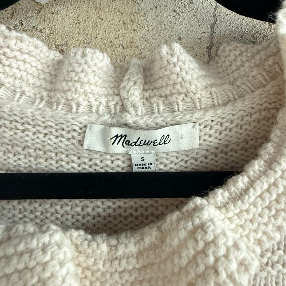 Madewell Sweater Ruffle Neck Pullover Merino Wool Blend Cream Ivory Knit Top S - Picture 4 of 8